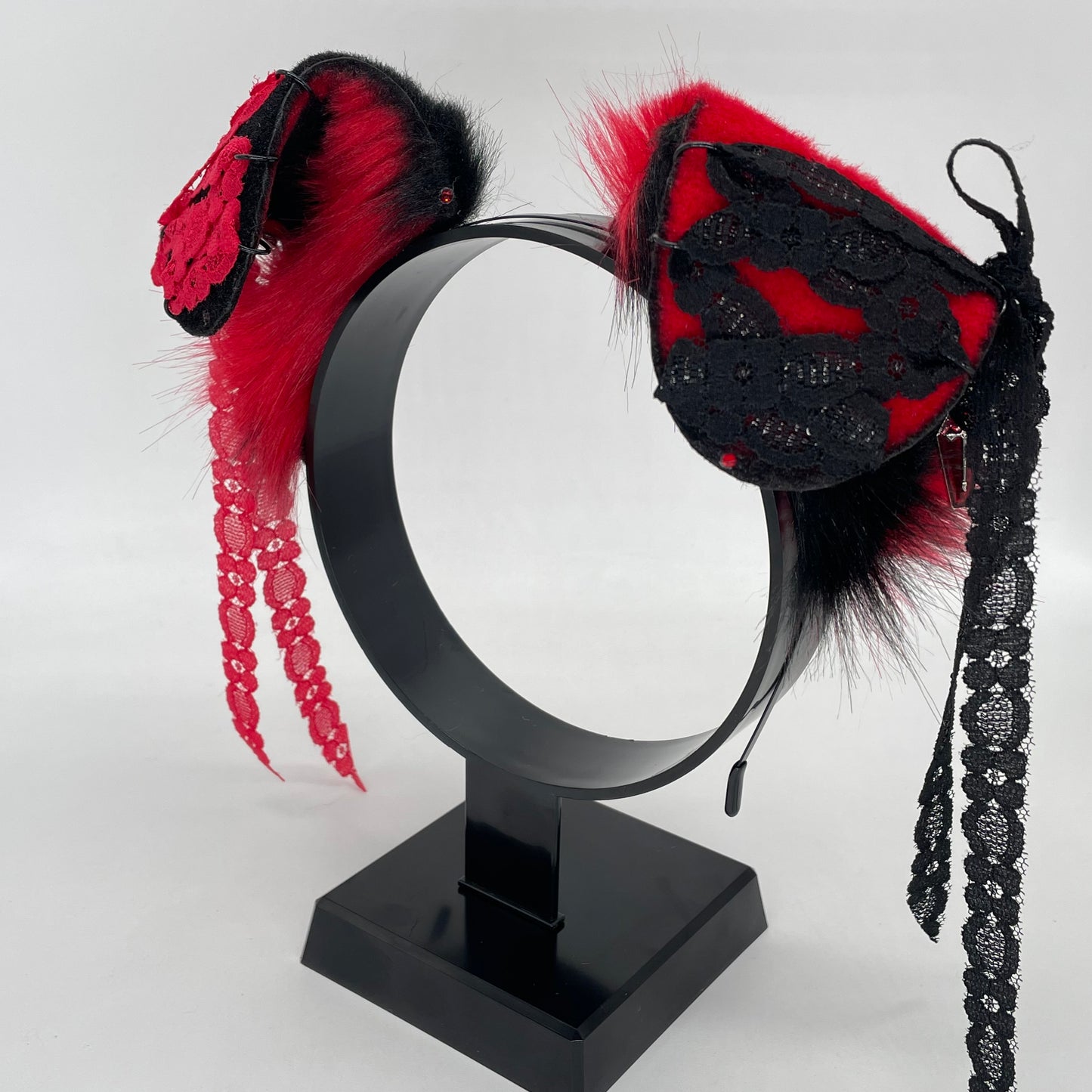 Lace Corset Puppy Ears- Black & Red