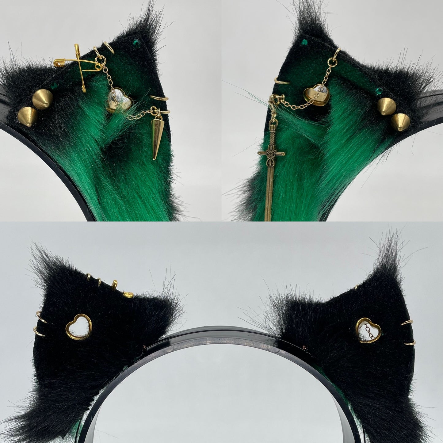 Punk Kitten Ears- Emerald & Gold