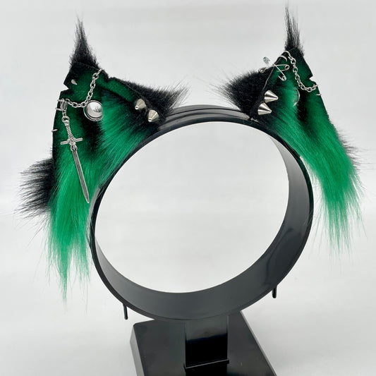 Punk Kitten Ears- Emerald & Black