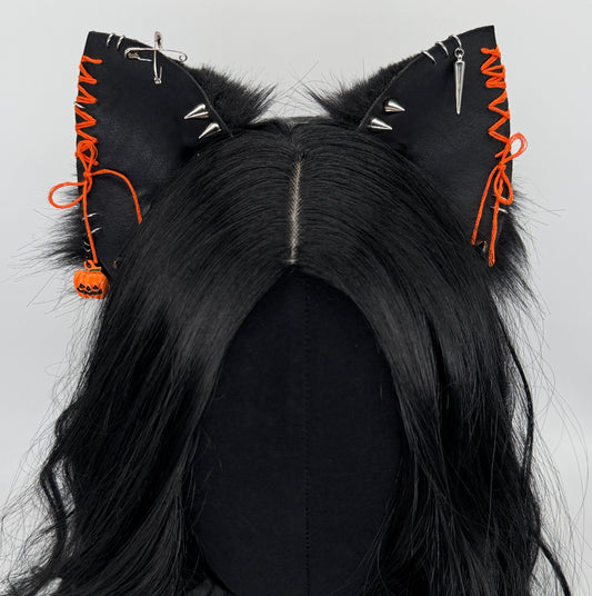 Leather & Laced- Halloween Cat Ears (Faux leather & fur)
