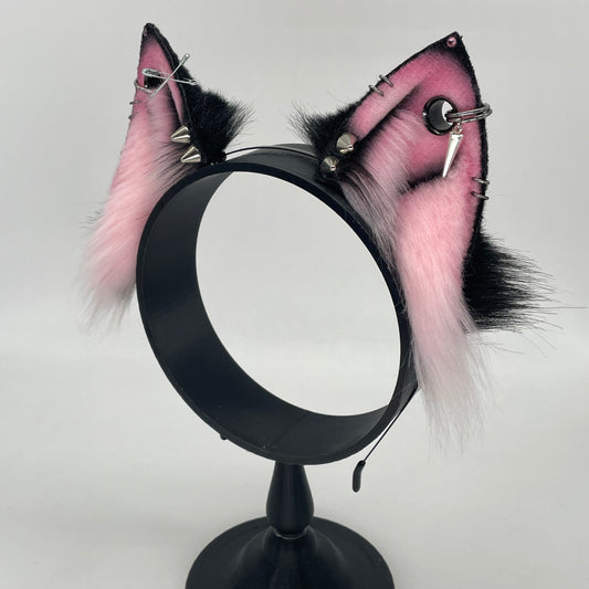 Custom- Pink & Black Punk Fox Kit Ears