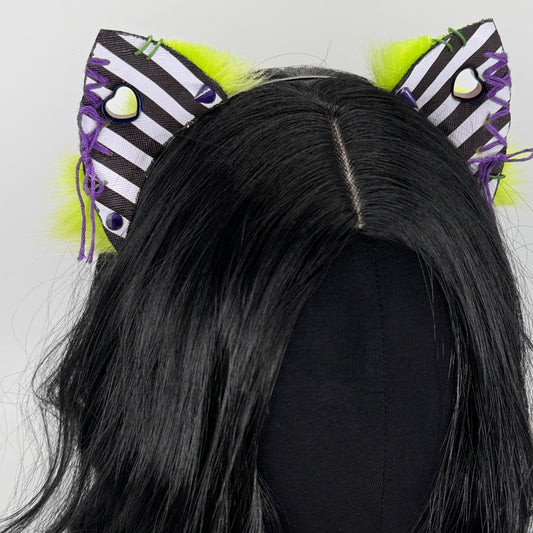 Leather & Laced- Beetlejuice Kitten Ears (Faux leather & fur)