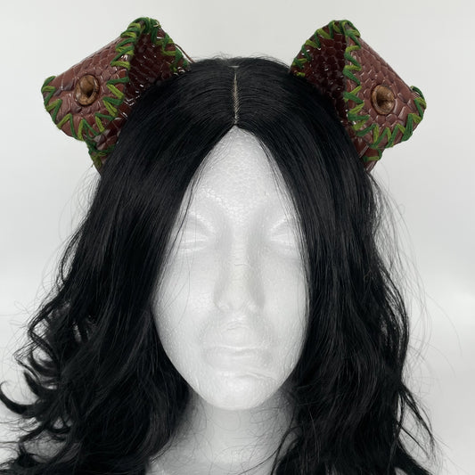 Brown Dino/Dragon Scale Pup Ears (Full Pleather)