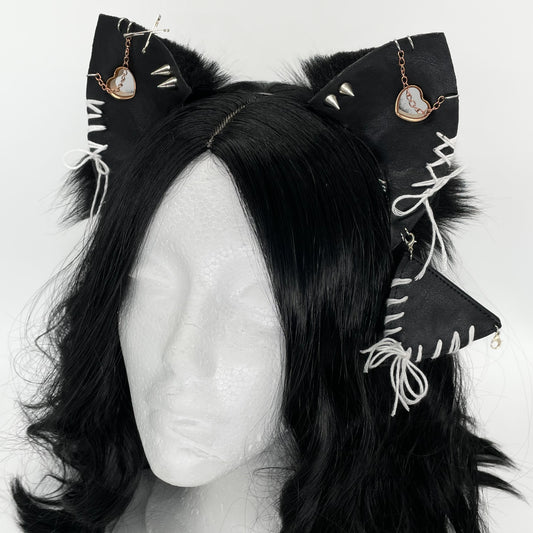 Leather & Laced- Black Cat Ears (Pleather & Fur)