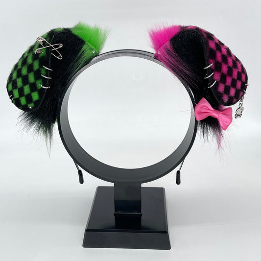 Emo Puppy Ears- Hot pink, Green & Black