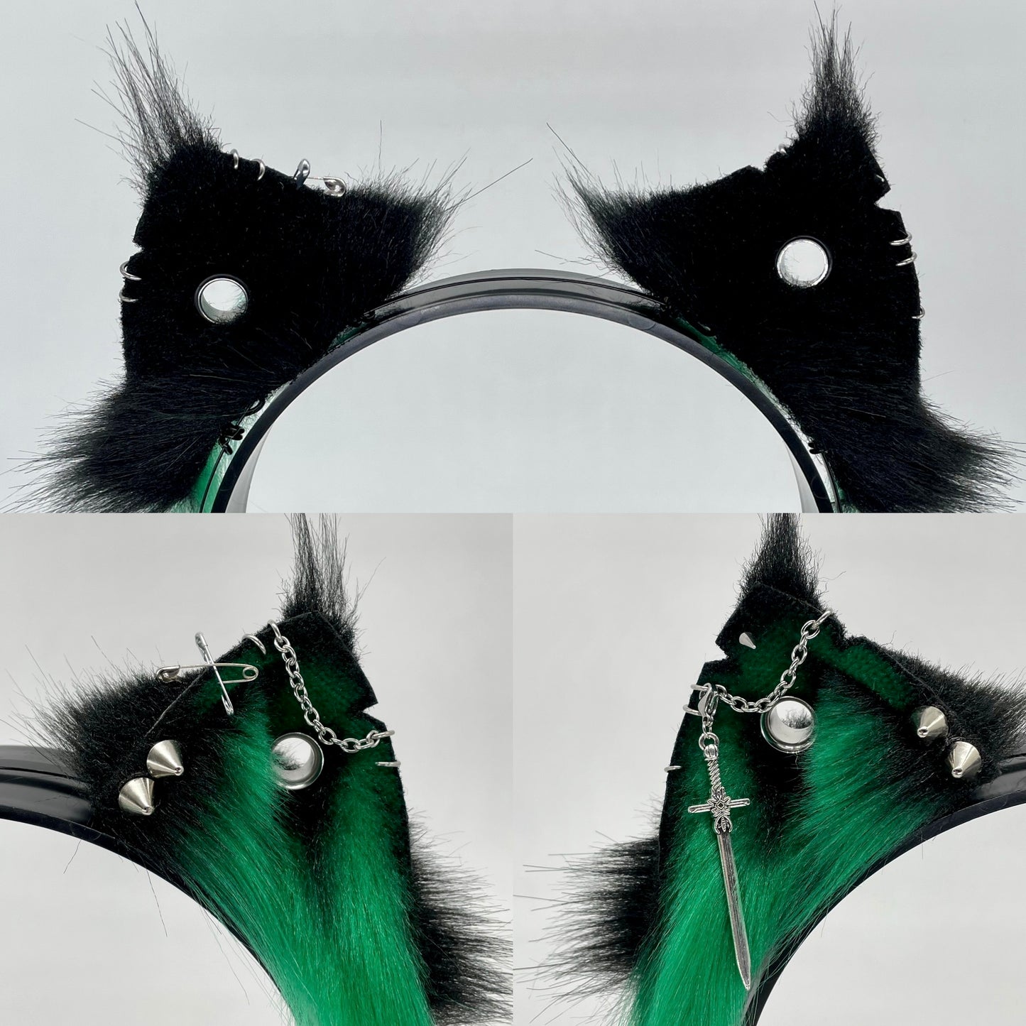 Punk Kitten Ears- Emerald & Black