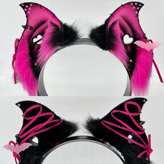 Corset Baby Bat Ears- Hot Pink & Black