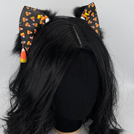 Candy Corn Kitten Ears (Faux leather & fur)