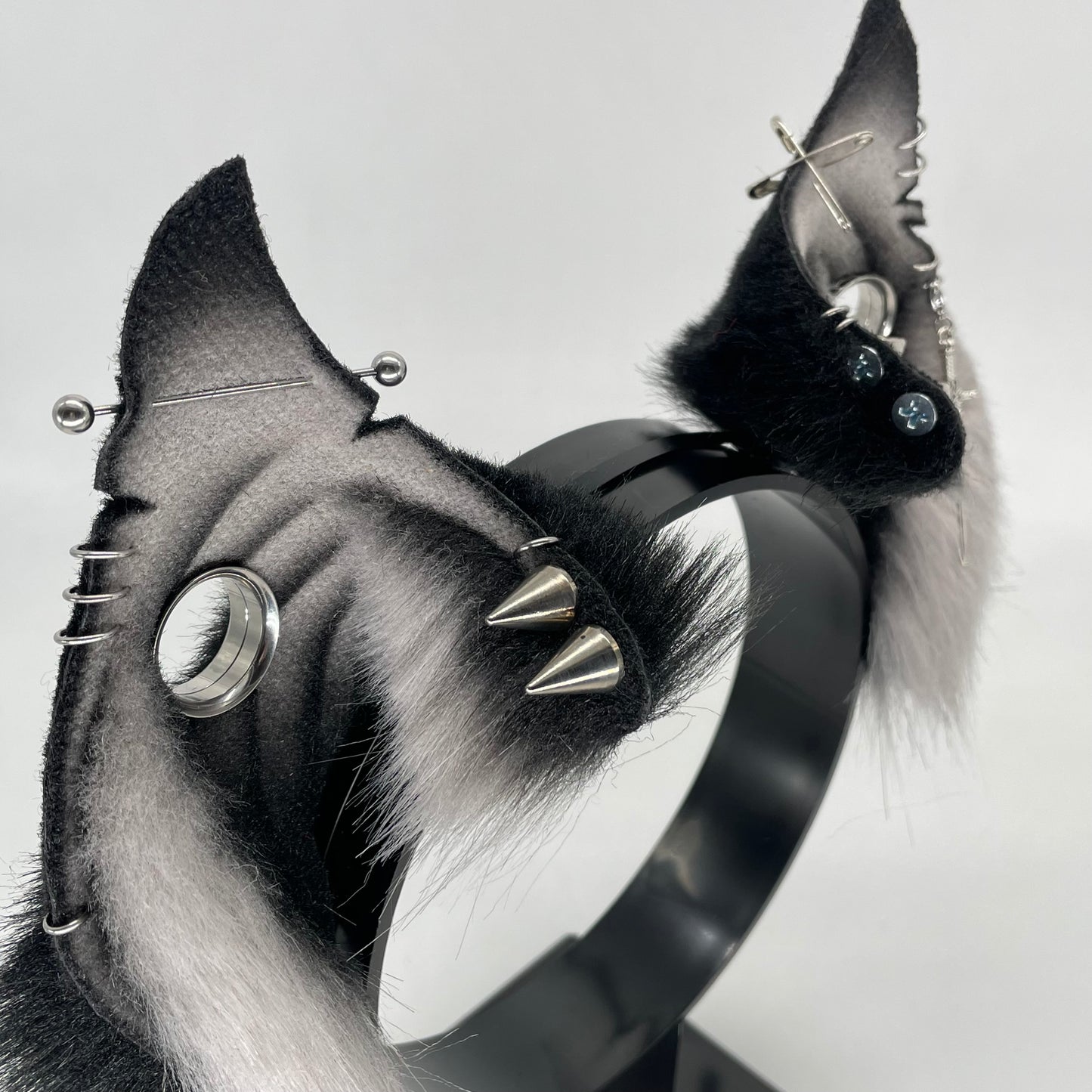Punk Bats- Spire Bat Ears- Black & Silver