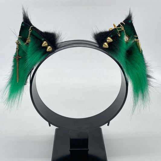 Punk Kitten Ears- Emerald & Gold