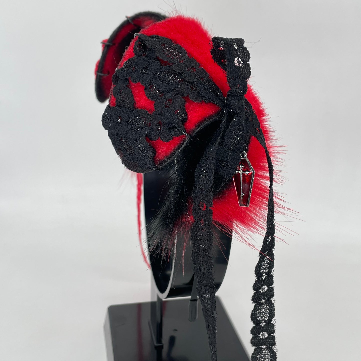 Lace Corset Puppy Ears- Black & Red