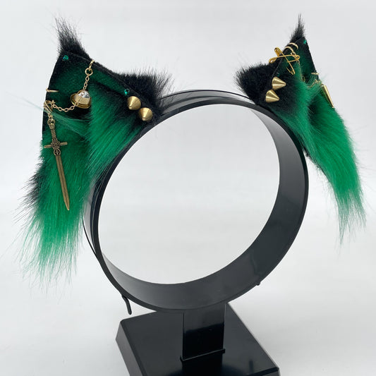 Punk Kitten Ears- Emerald & Gold