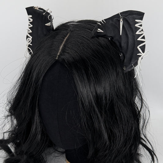 Leather & Laced -Black & White Crypt Bat Ears