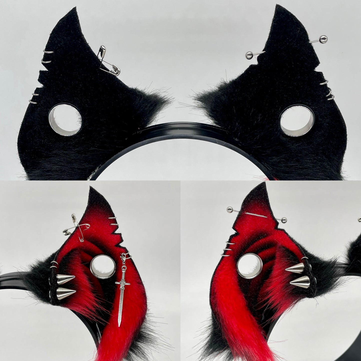 Punk Bat Ears- Black & Red