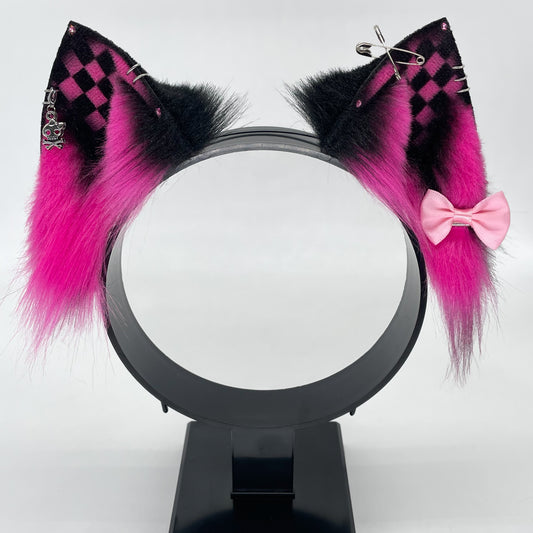 Emo Cat Ears- Hot Pink & Black