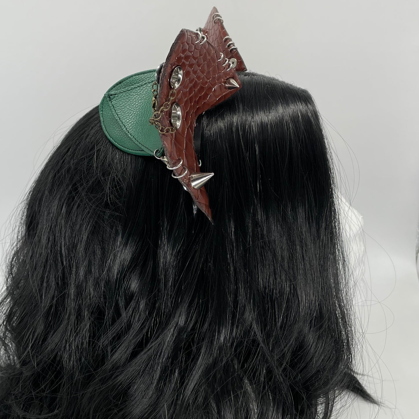Brown Dino/Dragon Scale Punk Cat Ears (Full Pleather)