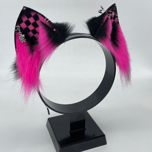 Emo Cat Ears- Hot Pink & Black