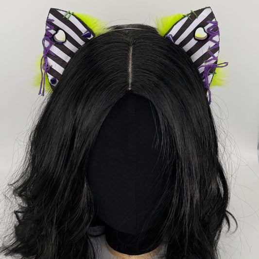 Leather & Laced- Beetlejuice Kitten Ears (Faux leather & fur)