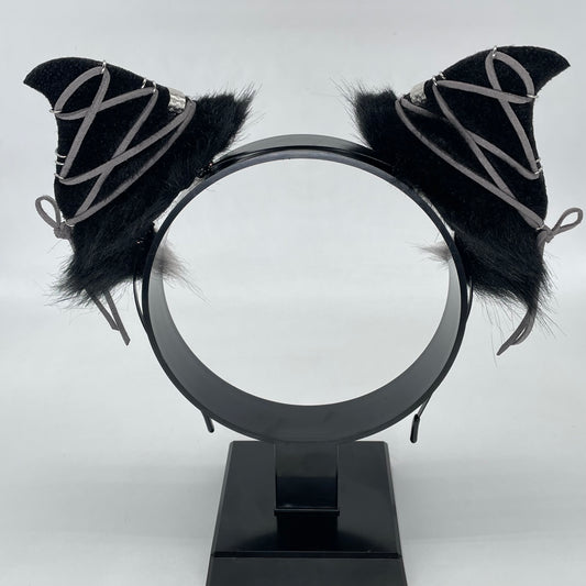Laced Up Bats- Belfry Bat Ears- Silver & Black