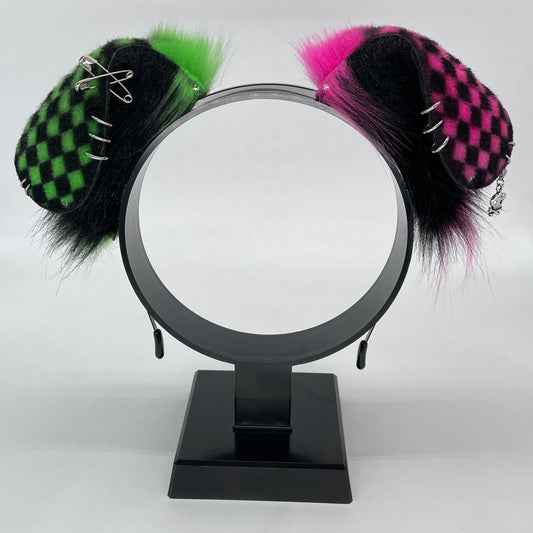 Emo Puppy Ears- Hot pink, Green & Black