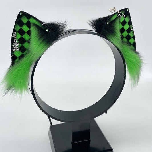 Emo Kitten Ears- Green & Black