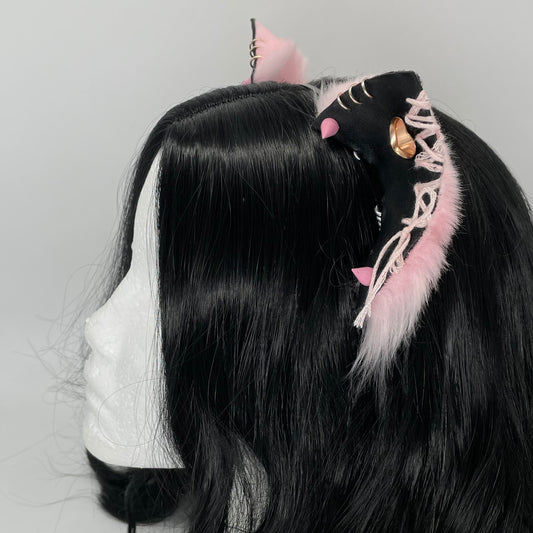 Leather & Laced- Pink Punk Kitten Ears (Pleather & Fur)
