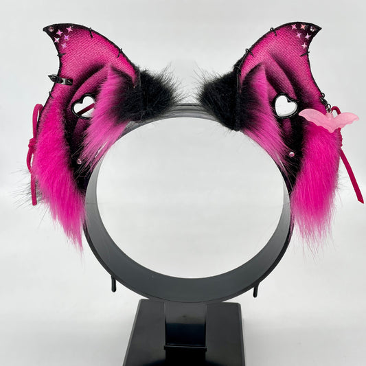 Corset Baby Bat Ears- Hot Pink & Black