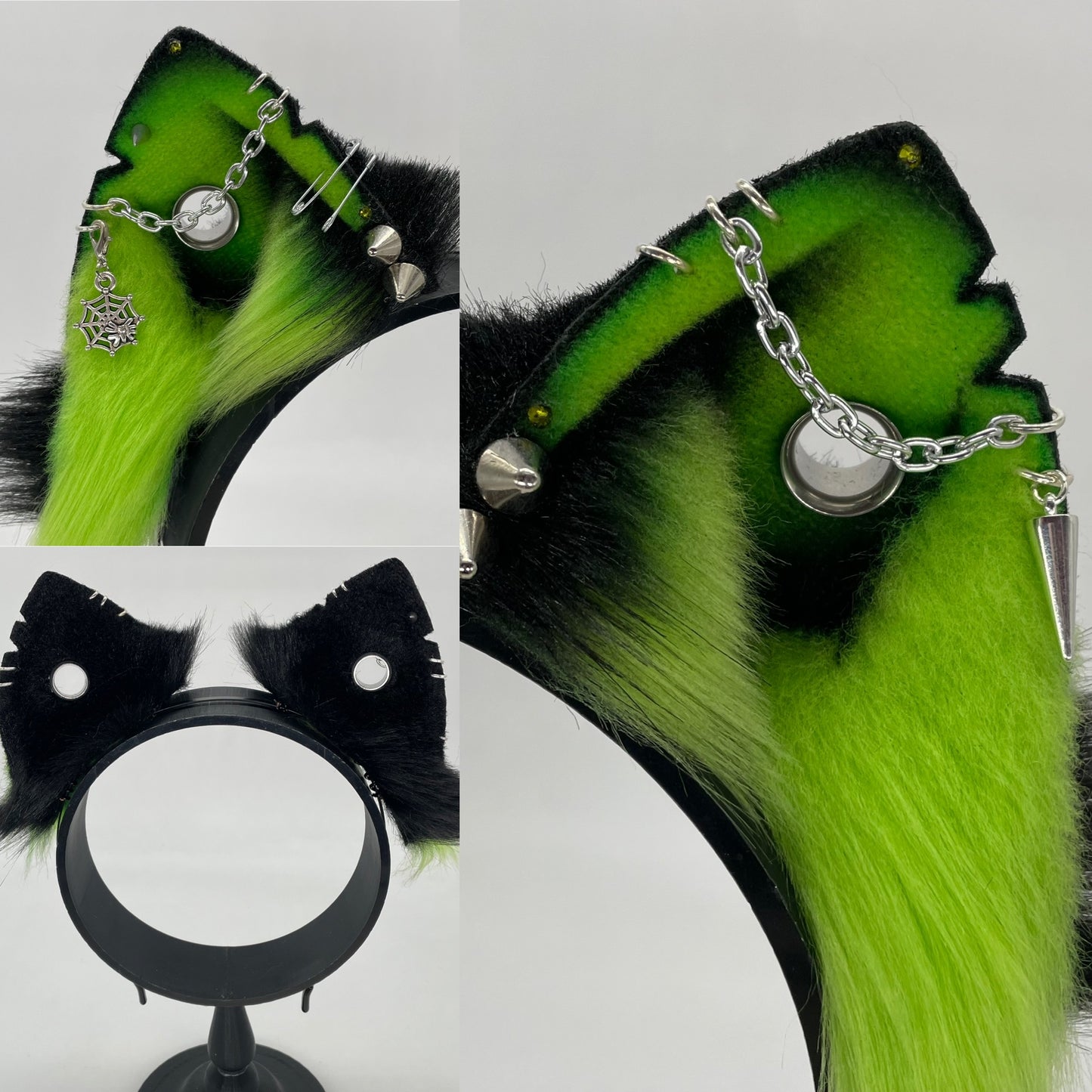 Punk Cat ears- Lime & Black