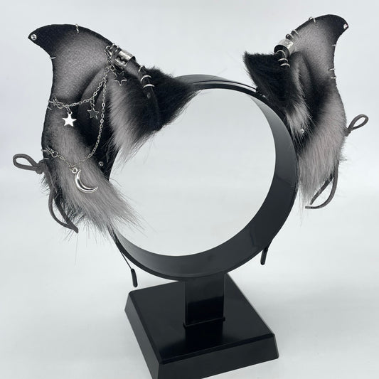 Laced Up Bats- Belfry Bat Ears- Silver & Black