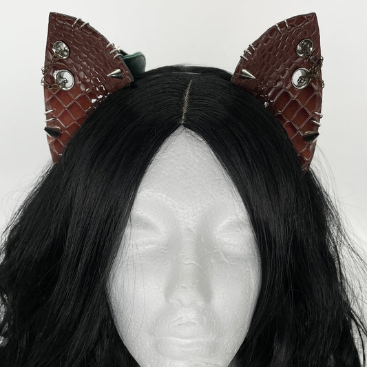 Brown Dino/Dragon Scale Punk Cat Ears (Full Pleather)