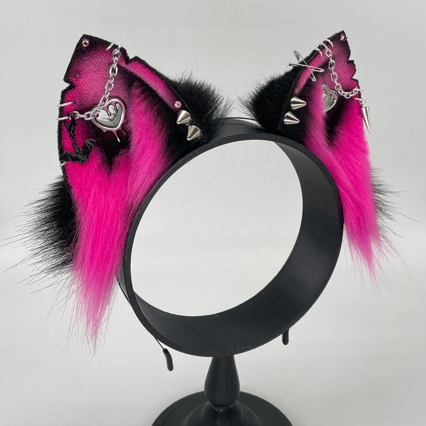 Punk Cat ears- Hot Pink & Black