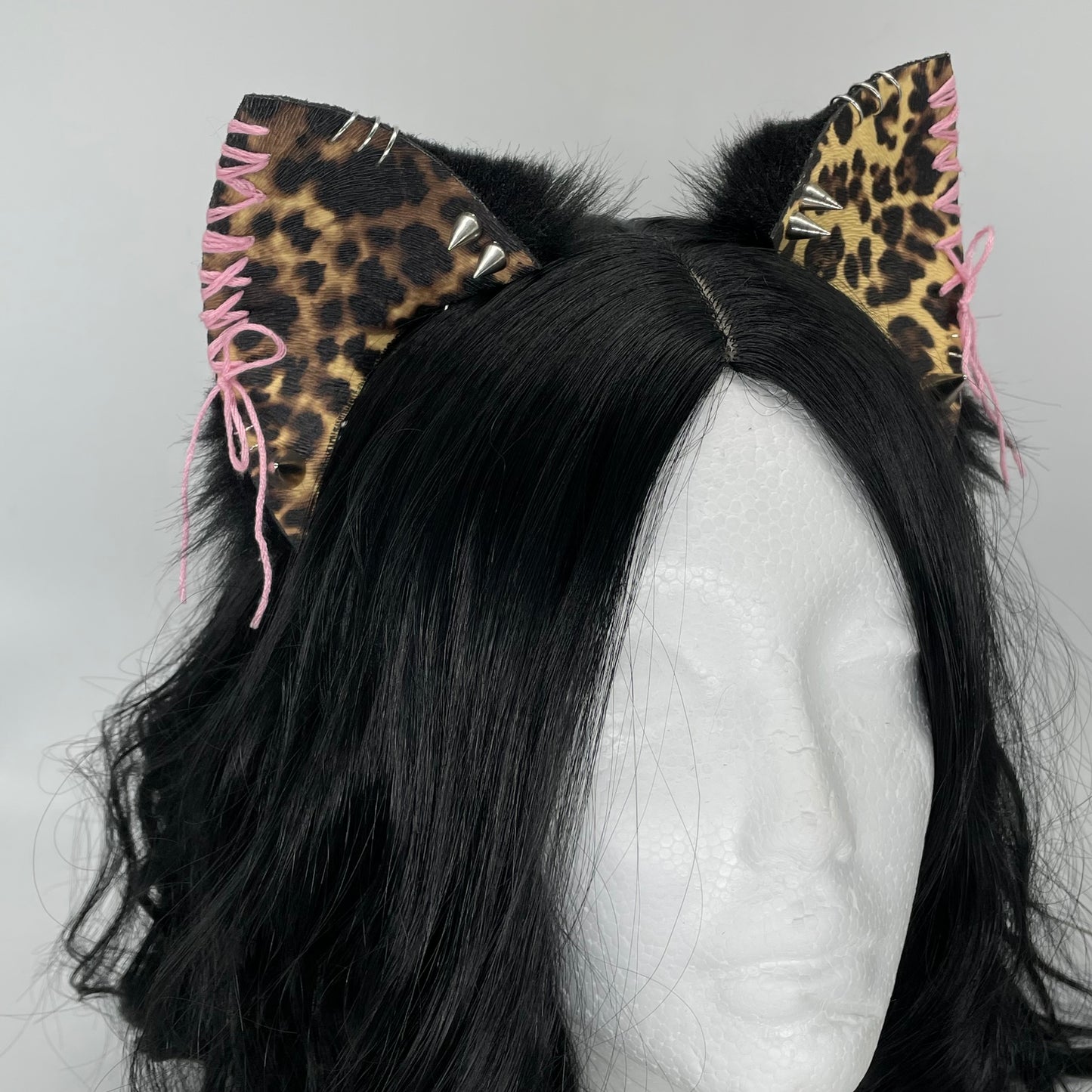 Leather & Laced- Cheetah Cat Ears (Pleather & Fur)