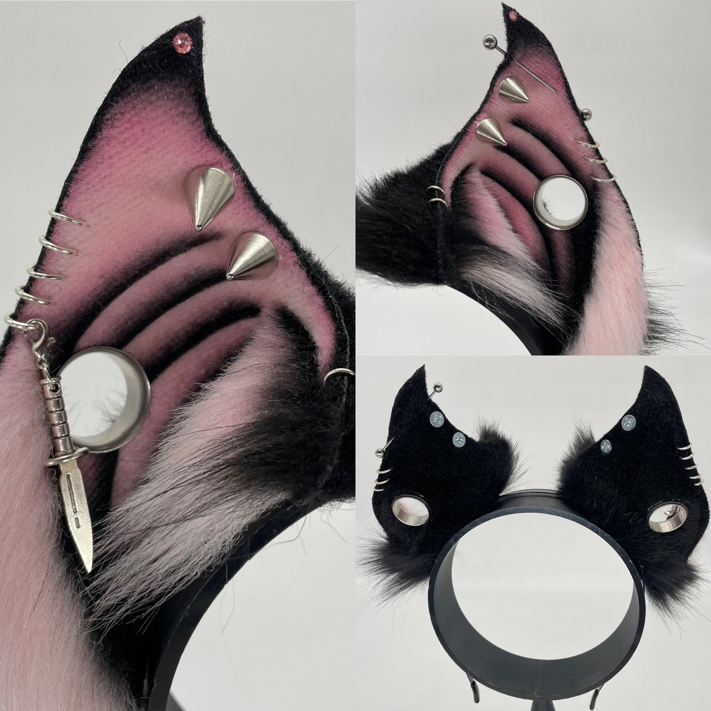 Punk Bat ears- Pink & Black