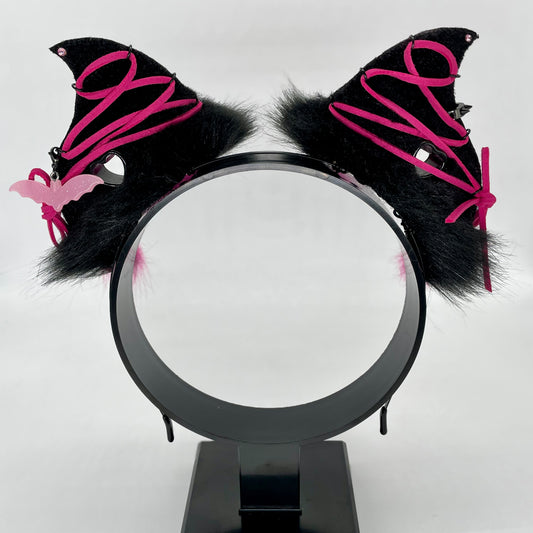 Corset Baby Bat Ears- Hot Pink & Black