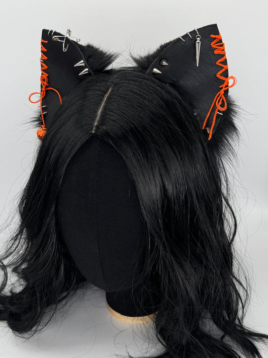 Leather & Laced- Halloween Cat Ears (Faux leather & fur)