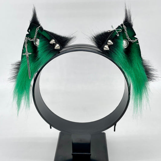 Punk Kitten Ears- Emerald & Black