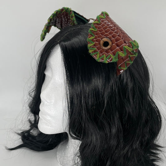 Brown Dino/Dragon Scale Pup Ears (Full Pleather)