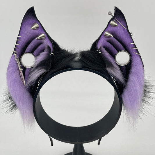 Punk Bat ears- Lavender & Black