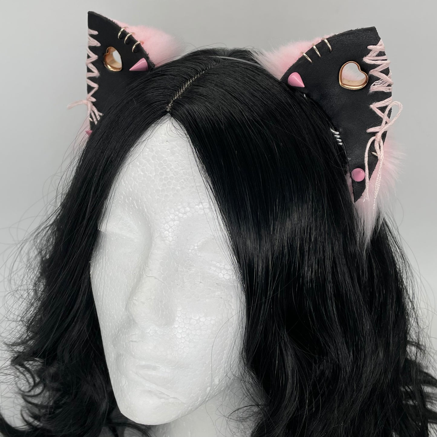 Leather & Laced- Pink Punk Kitten Ears (Pleather & Fur)