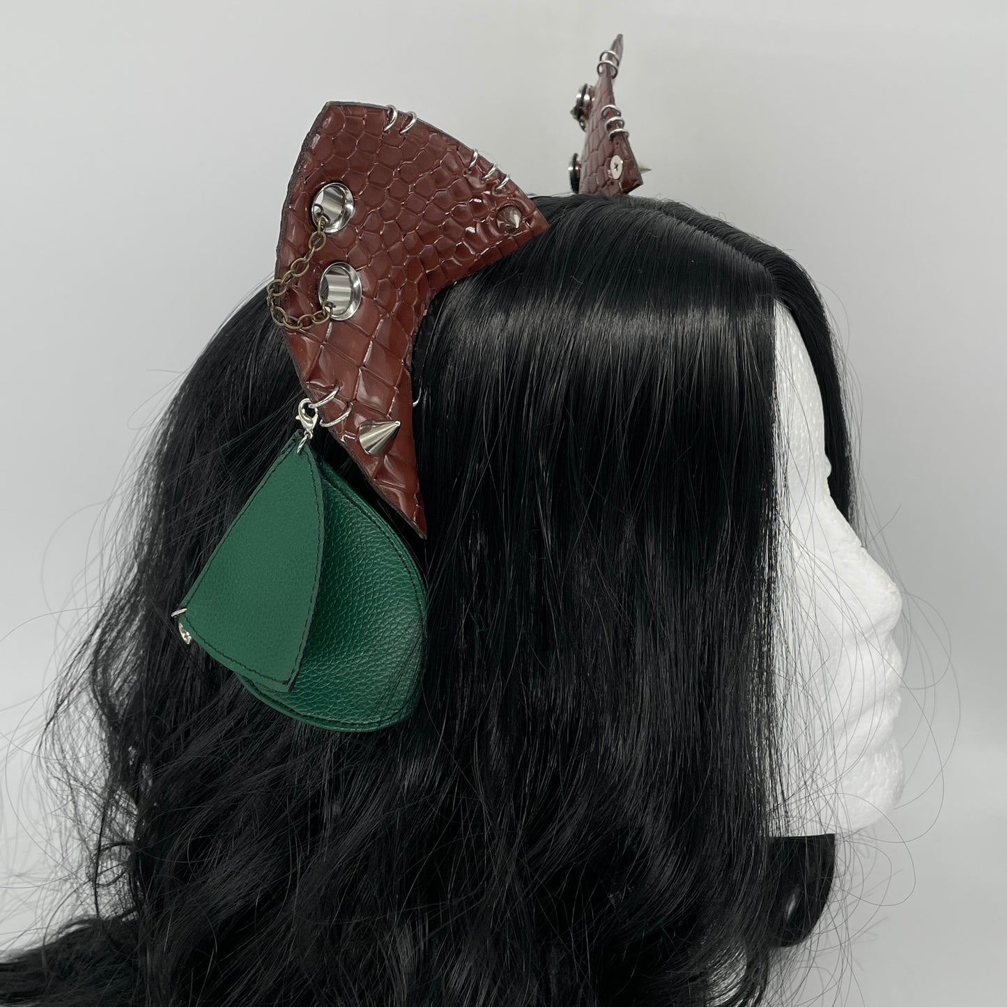 Brown Dino/Dragon Scale Punk Cat Ears (Full Pleather)
