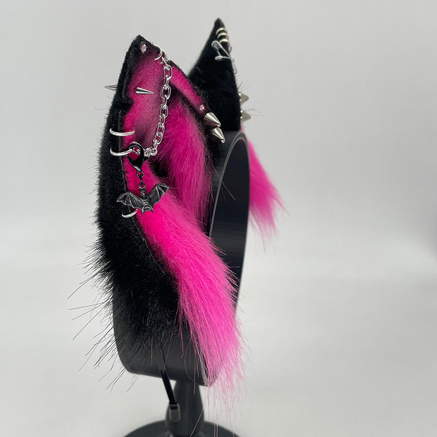 Punk Cat ears- Hot Pink & Black