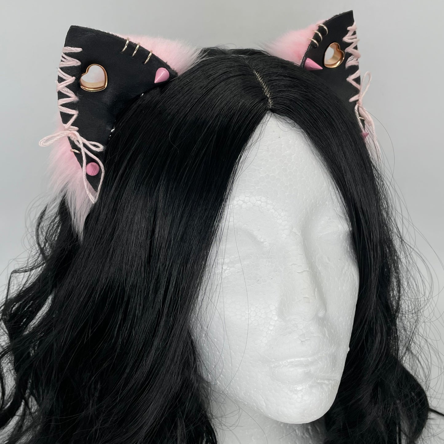 Leather & Laced- Pink Punk Kitten Ears (Pleather & Fur)