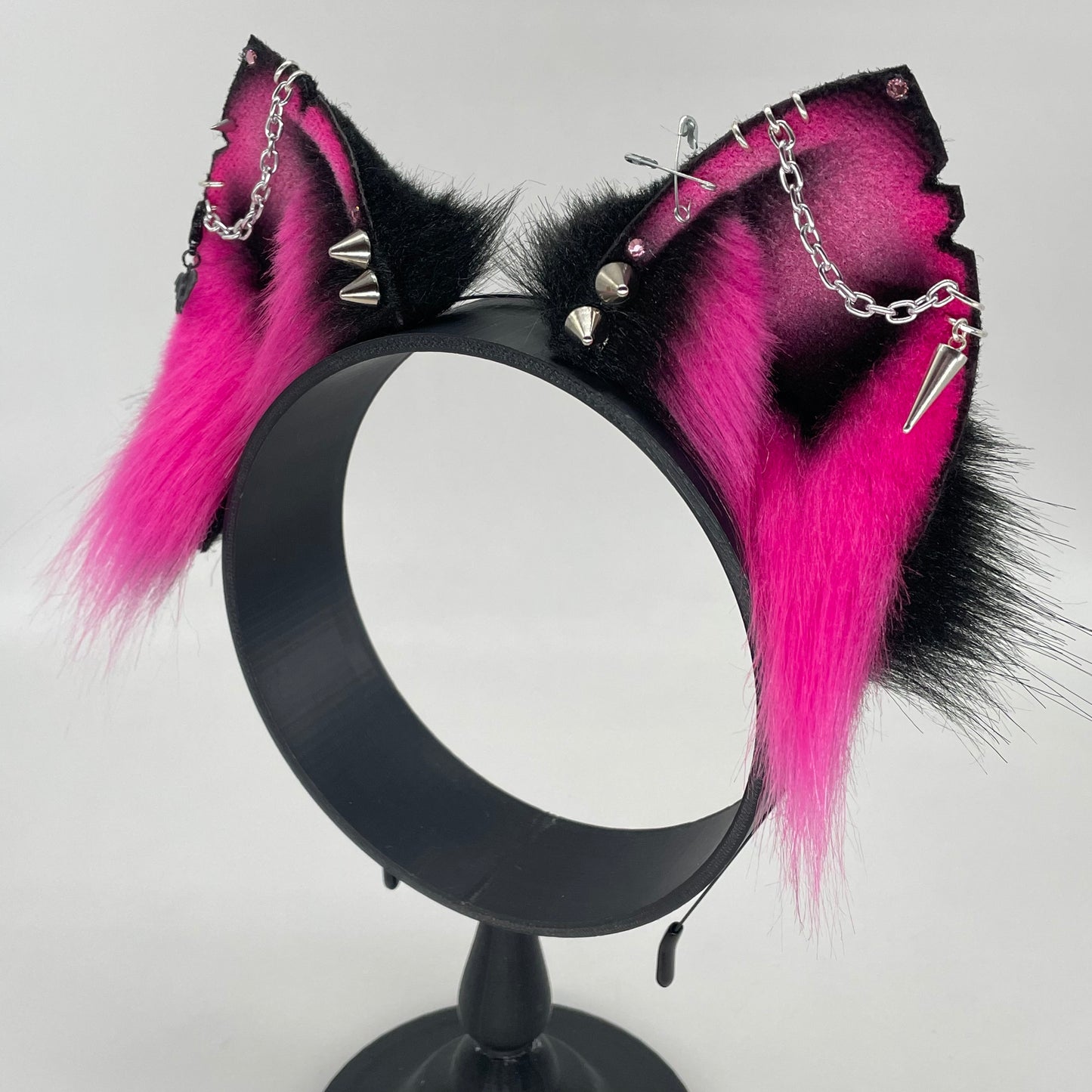 Punk Cat ears- Hot Pink & Black