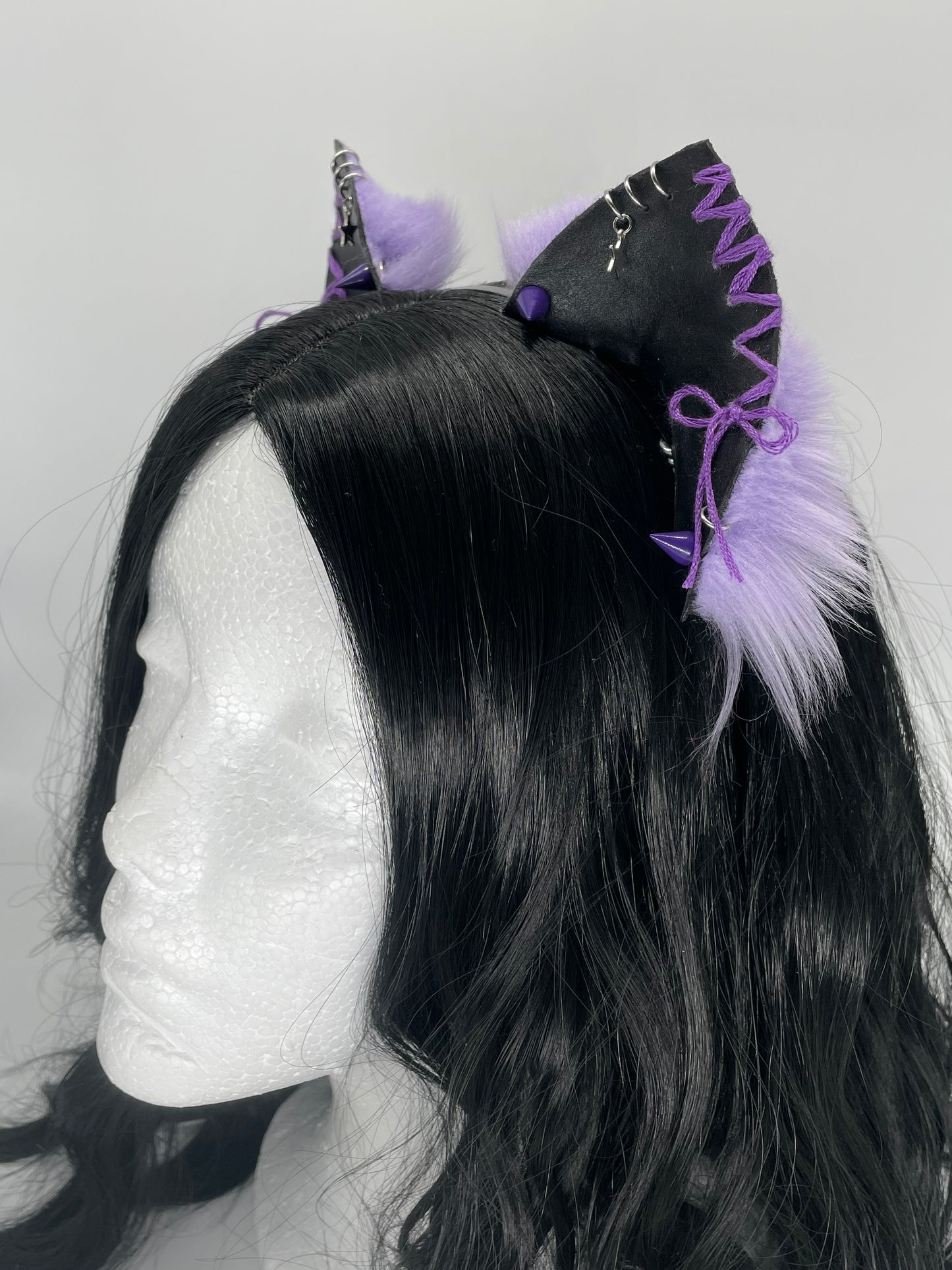 Leather & Laced- Purple Kitten Ears (Faux leather & fur)