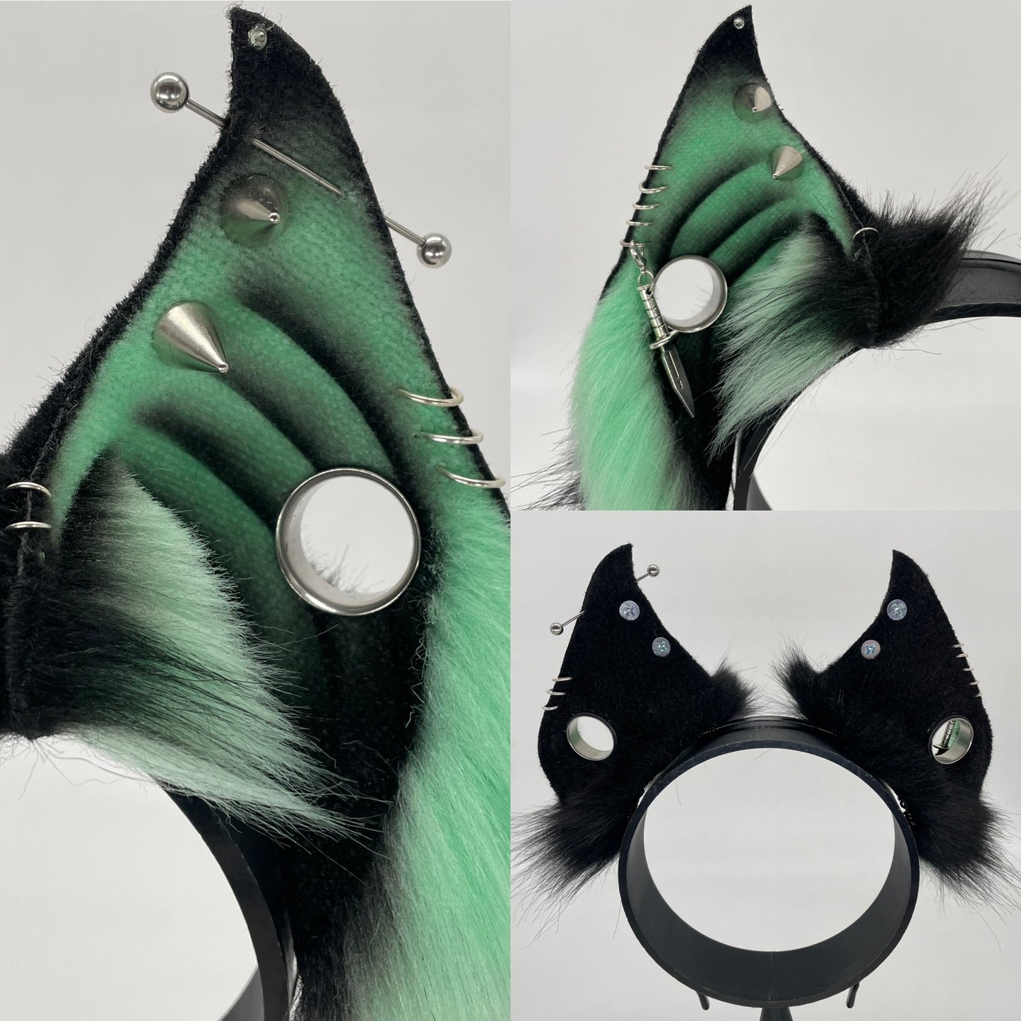 Punk Bat ears- Mint & Black