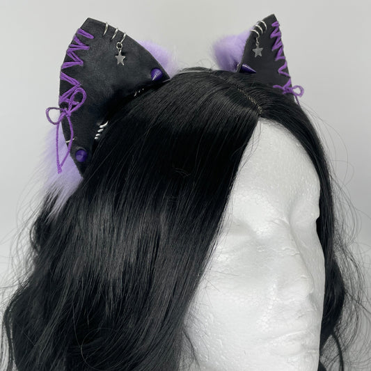 Leather & Laced- Purple Kitten Ears (Faux leather & fur)