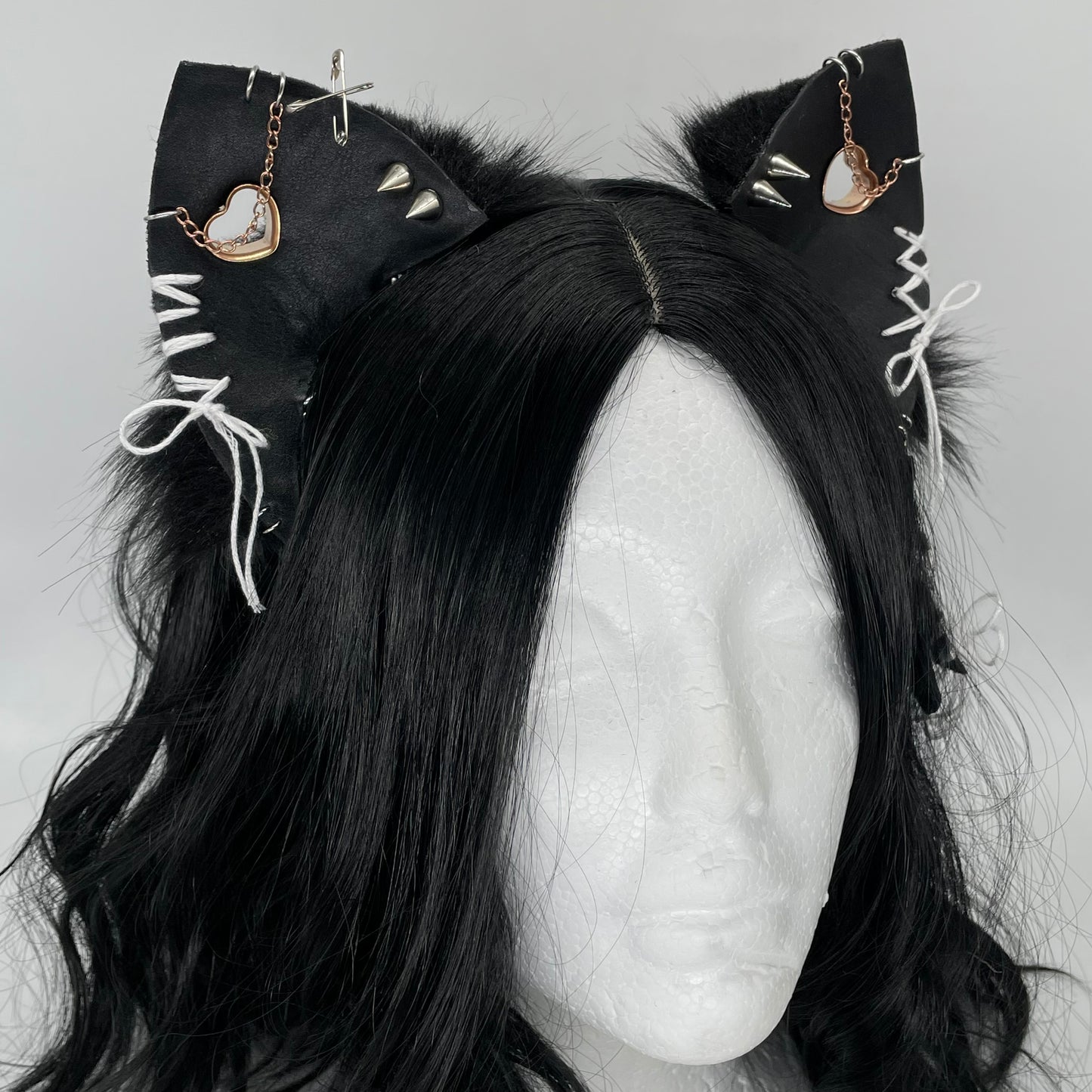 Leather & Laced- Black Cat Ears (Pleather & Fur)