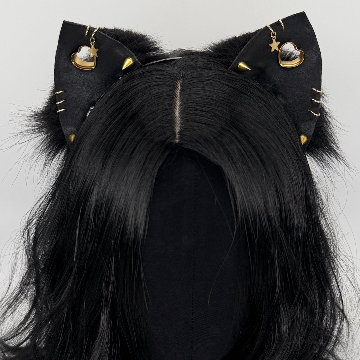 Black & Gold Punk Kitten Ears (Faux leather & fur)