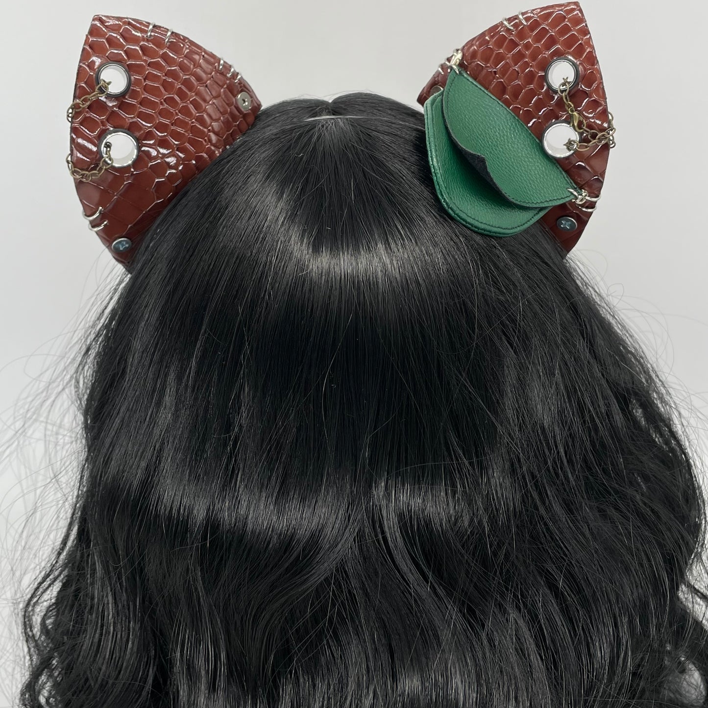 Brown Dino/Dragon Scale Punk Cat Ears (Full Pleather)