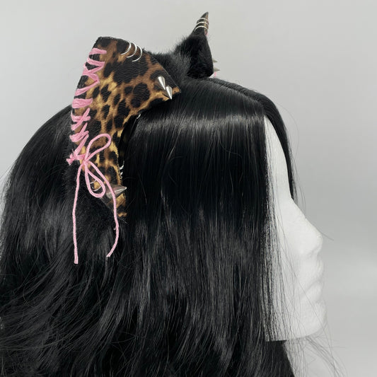 Leather & Laced- Cheetah Cat Ears (Pleather & Fur)